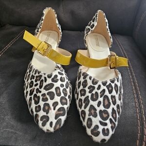 Leopard Print Women's Shoes with Yellow Strap